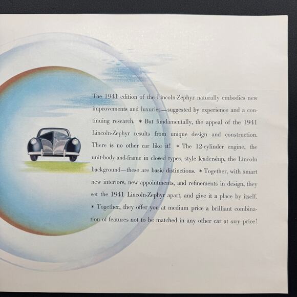 1941 Lincoln Zephyr V-12 Original Sales Brochure - Picture 5 of 7